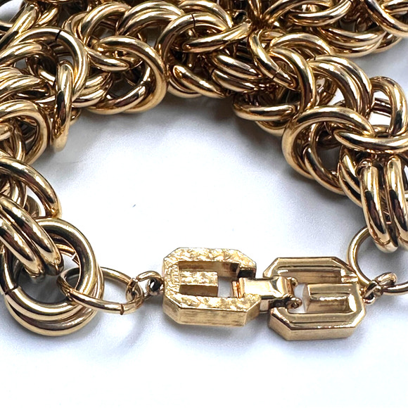 GIVENCHY Chunky Byzantine Chain Statement Necklace & Bracelet Logo 80s Runway - Picture 4 of 12